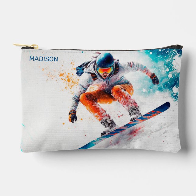 Pochette À Accessoires Nom personnalisé Snowboardeur (Recto)