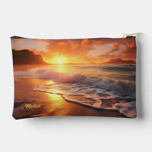 Pochette À Accessoires Nom personnalisé Tropical Beach Sunset