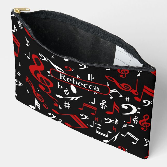 Pochette À Accessoires Notes musicales blanches et noires personnalisées (Ouvrir)
