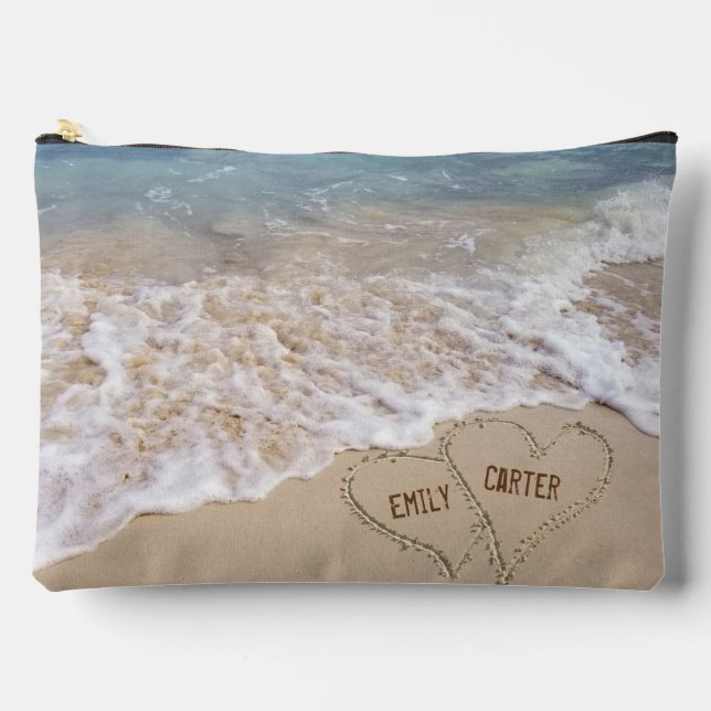 Pochette À Accessoires Ocean Beach Hearts Avec Noms (Recto)