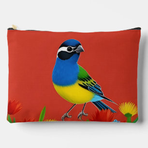 Pochette À Accessoires Oiseau Coloré Perché Parmi des Fleurs Vibrantes
