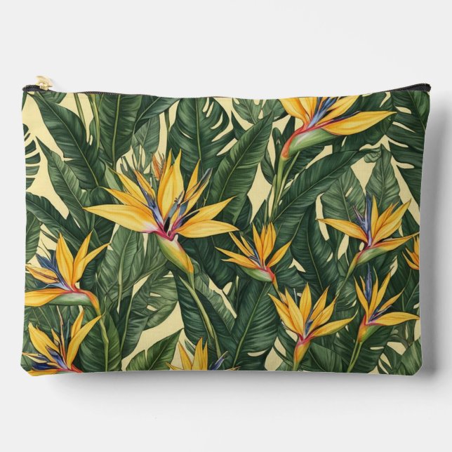 Pochette À Accessoires Oiseau jaune du Paradis motif de fleurs (Recto)