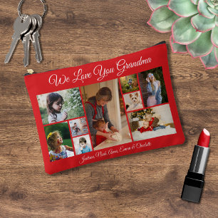 Pochette À Accessoires On t'aime grand-mère   Photo rouge personnalisée 9