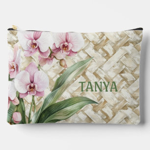 Pochette À Accessoires Orchidées sur Motif tissé Se maquiller