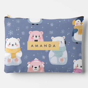Pochette À Accessoires Ours d'hiver et Motif de pingouin personnalisés