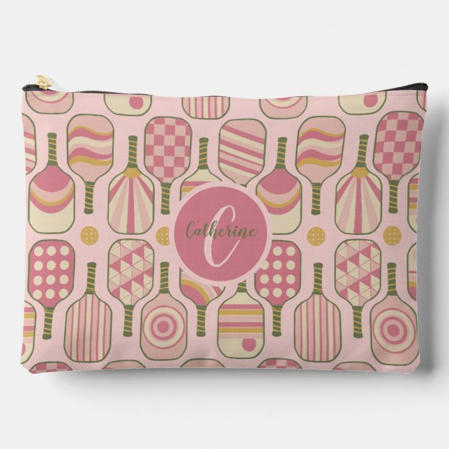 Pochette À Accessoires Pagaies rose Pickleball avec Monogramme (Recto)