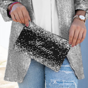 Pochette À Accessoires Paillettes Argentées Noire