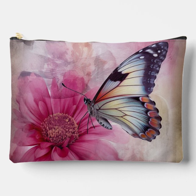 Pochette À Accessoires Papillon de rêve sur toile florale (Recto)