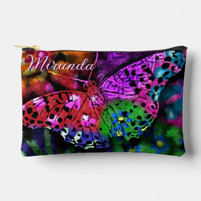 Pochette À Accessoires Papillon Insecte Abstrait violet vert rose orange (Recto)