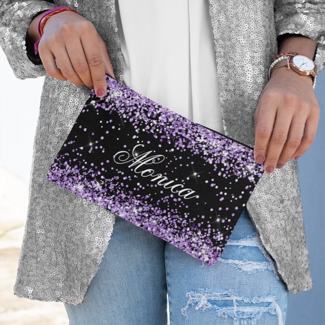 Pochette À Accessoires Parties scintillant violet clair noir (Light Purple Glitter Black Accessory Pouch)