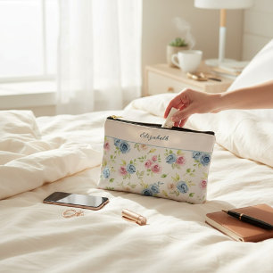 Pochette À Accessoires Pastel Floral Aquarelle Rose Bleu Chic Campagnard