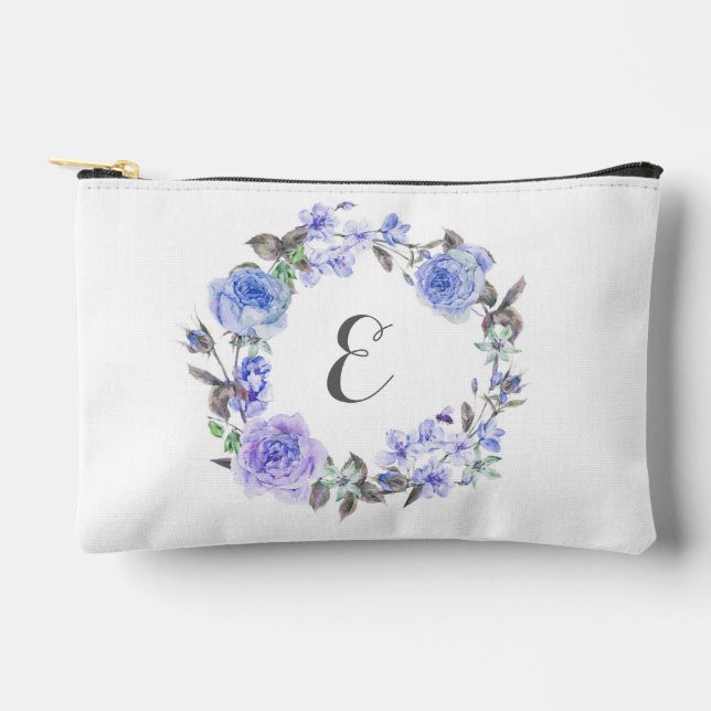 Pochette À Accessoires Pastel Purple Aquarelle Florale | Monogramme (Recto)
