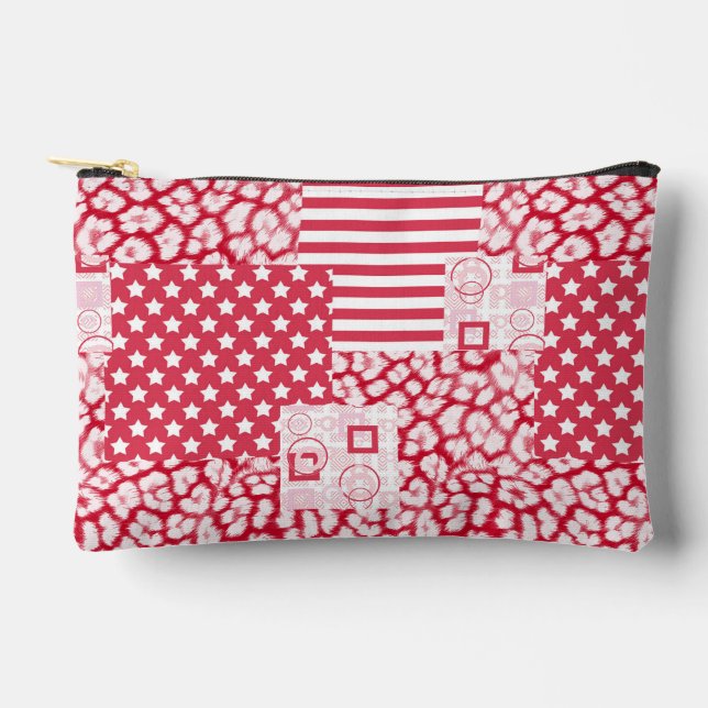 Pochette À Accessoires Patchwork rouge et blanc rustique (Recto)