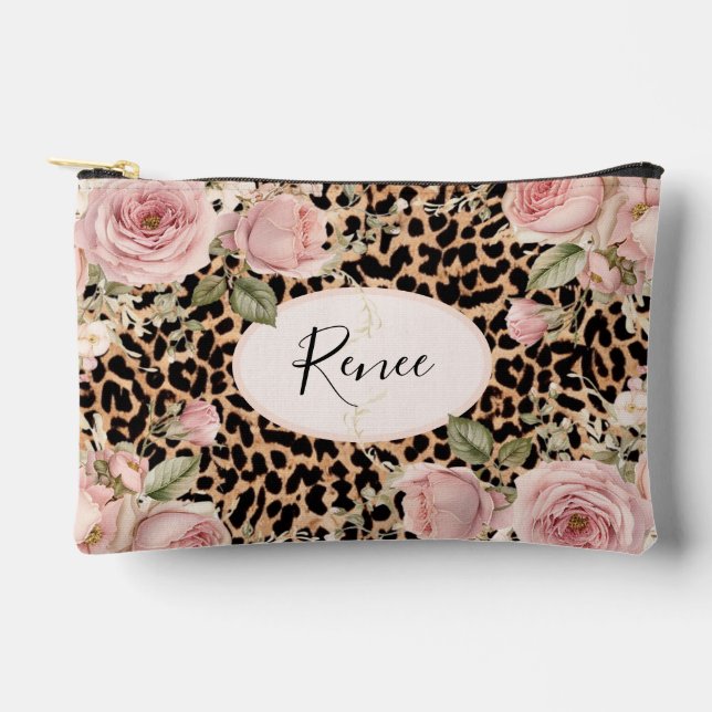 Pochette À Accessoires Patte léopard aux roses légers (Recto)