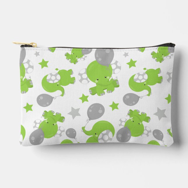Pochette À Accessoires Pattern of Green Elephants, Cute Elephants, stars (Recto)