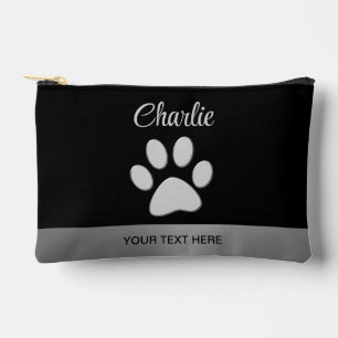 Pochette À Accessoires Paw Chien Argent sur arrière - plan noir