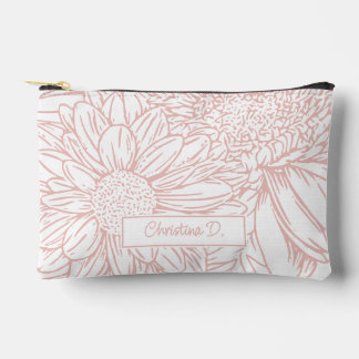 Pochette À Accessoires Peachy Pink on White Chrysanthemums with Name