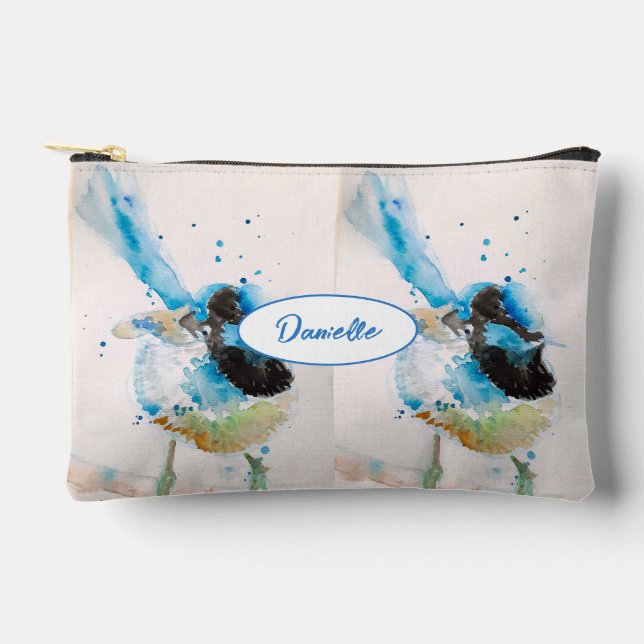 Pochette À Accessoires Peinture aquarelle oiseau australien Troglodyte bl (Recto)