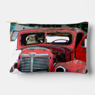 Pochette À Accessoires Peinture de Keeshond Noël Vieux Camion Rouge Art C