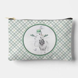Pochette À Accessoires Peinture Keeshond Noël Snowman Pet Dog Art