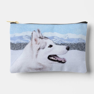 Pochette À Accessoires Peinture sibérienne Husky Argent et Chien blanc Ar