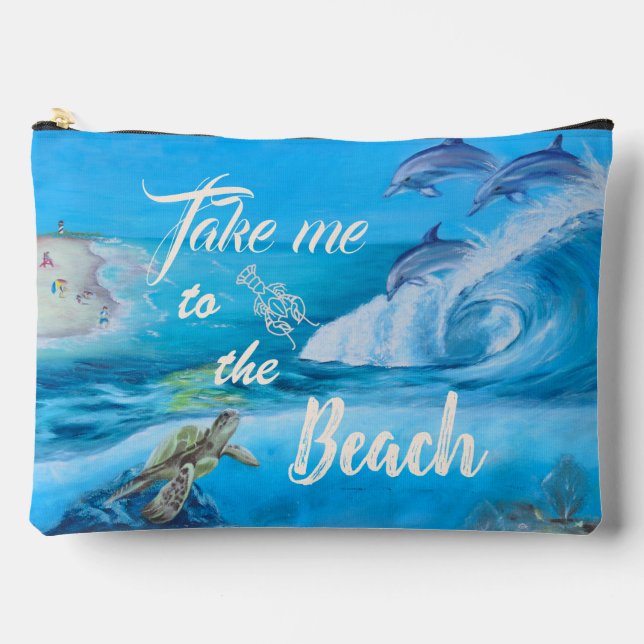 Pochette À Accessoires Peinture sur la plage et la vie marine (Recto)