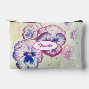 Pochette À Accessoires Pensée Rose Violet Fleur Aquarelle Fleur Filles