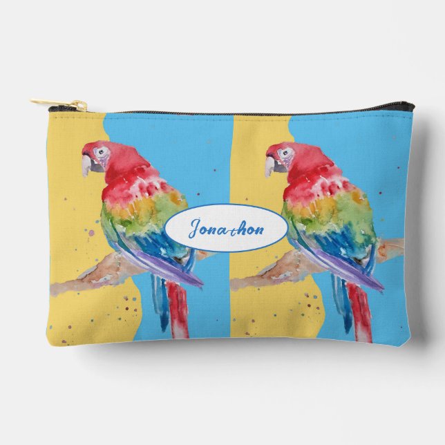 Pochette À Accessoires Perroquet Ara Rouge Aquarelle Nom de Garçon (Recto)