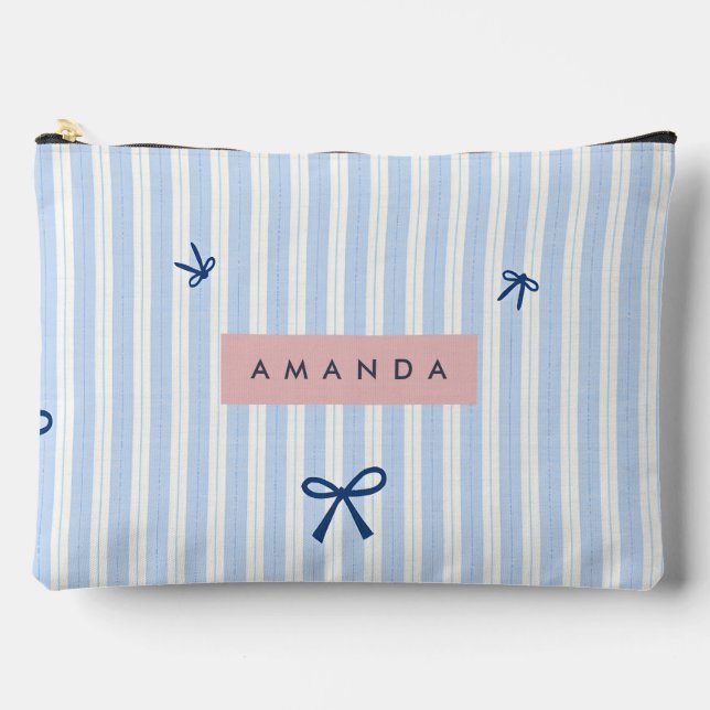 Pochette À Accessoires Personalized Classic Blue Pastel Striped Bow (Recto)