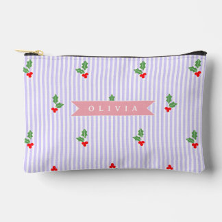 Pochette À Accessoires Personalized Cute Striped Holiday Christmas Holly 