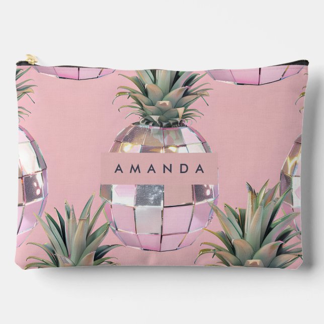 Pochette À Accessoires Personalized Glam Disco Pineapple Pink Metallic (Recto)