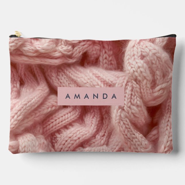 Pochette À Accessoires Personalized Personalized Pink Cable Knit  (Recto)