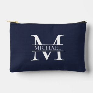 Pochette À Accessoires Personnalisé Elegant Navy Blue Monogramme et nom