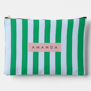 Pochette À Accessoires Personnalisé rayé vert et blanc classique