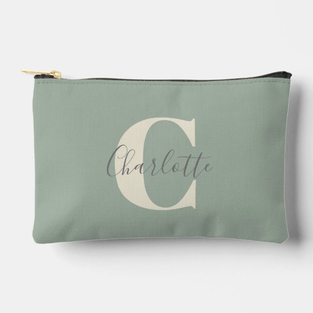 Pochette À Accessoires Personnalisé Simple Monogramme Nom Sage Style (Recto)