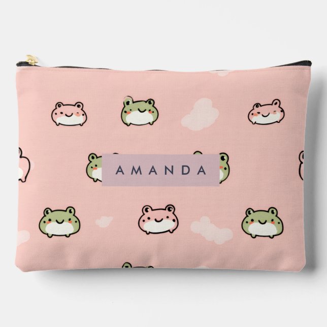 Pochette À Accessoires Personnaliser Cute Kawaii Pastel Frog Design sur r (Recto)