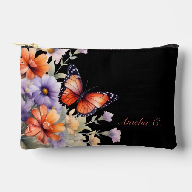 Pochette À Accessoires Personnaliser le papillon et les Fleurs sauvages (Recto)