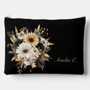 Pochette À Accessoires Personnalisez élégamment les Fleurs Noir & Or