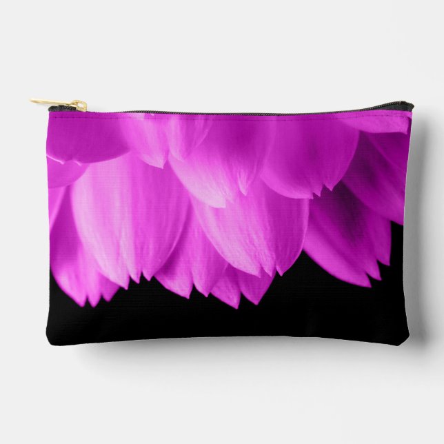 Pochette À Accessoires Pétales de fleurs roses chaudes sur noir (Recto)
