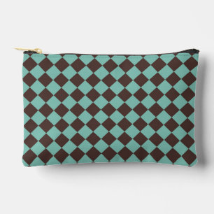 Pochette À Accessoires Petit motif diamant à carreaux brun sarcelle