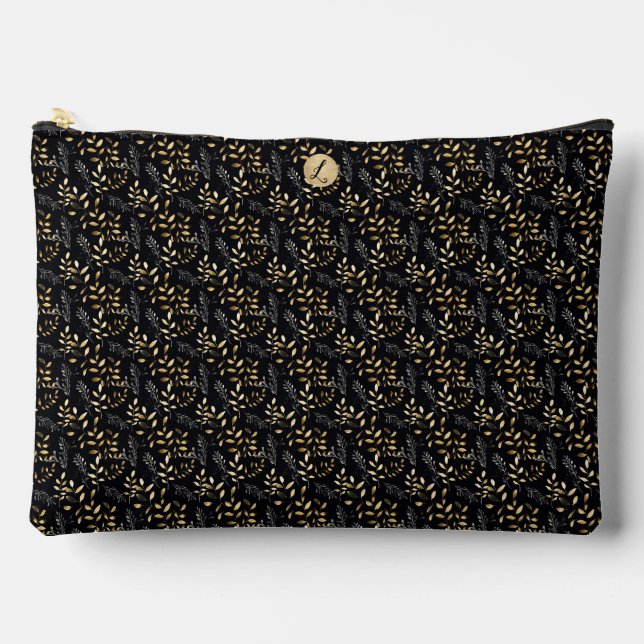 Pochette À Accessoires Petite feuille noire et brune grande impression (Recto)