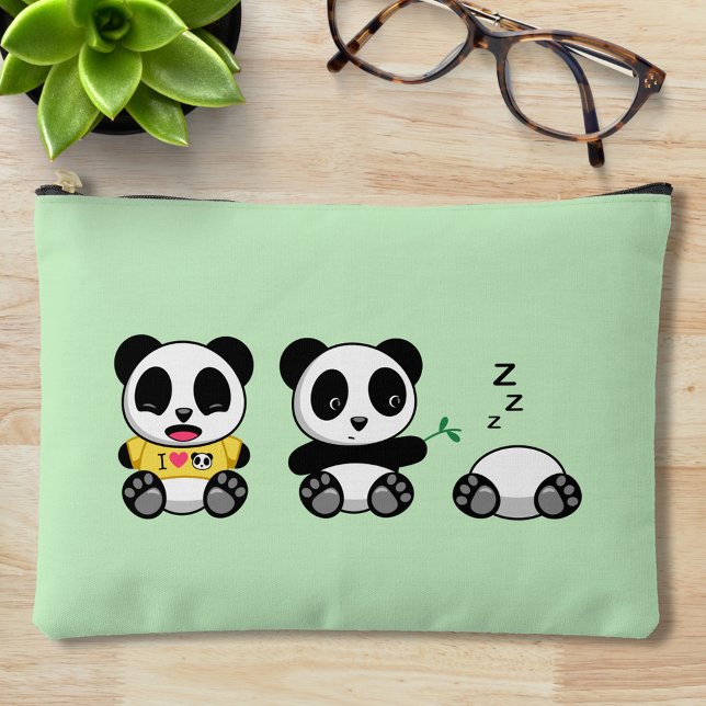 Pochette À Accessoires Petites pandas mignonnes sur vert (Créateur téléchargé)