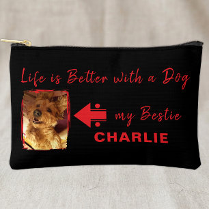 Pochette À Accessoires Photo de chien personnalisé avec initiales noir ro
