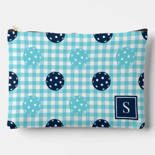 Pochette À Accessoires Pickleball Préparé Gingham Bleu Turquoise Monogram