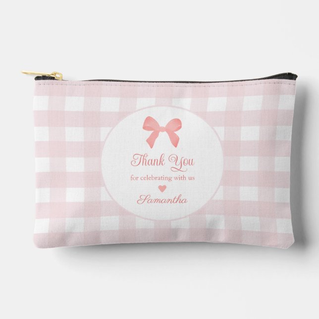 Pochette À Accessoires Pink En vichy Rose Bow Anniversaire Faveurs (Recto)
