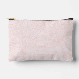 Pochette À Accessoires  Pink on Pale Pink Chrysanthemums with Name