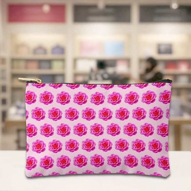 Pochette À Accessoires Pink Rose Seamless Pattern Pouch (Pouch with seamless pattern of a pink rose)