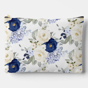 Pochette À Accessoires PixDezines Roses aquarelles bleu marine crème