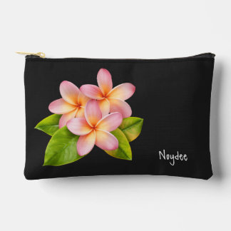 Pochette À Accessoires Plumeria Frangipanier Rose, votre Nom, Floral