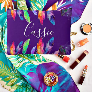 Pochette À Accessoires plumes bohèmes personnalisées 